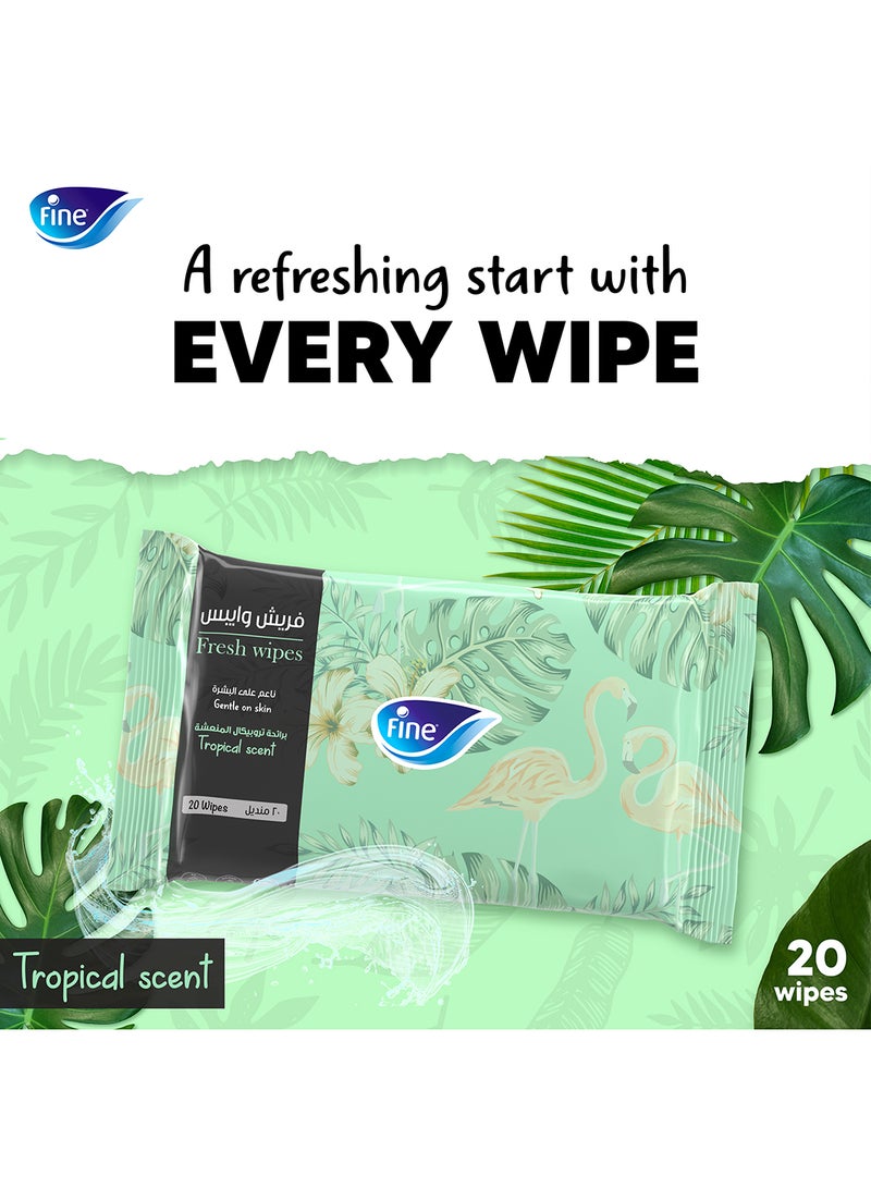 Fine Fresh Wipes 8 Packs x 20 Sheets Tropical Scent Alcohol Free Family Pack - Image 5