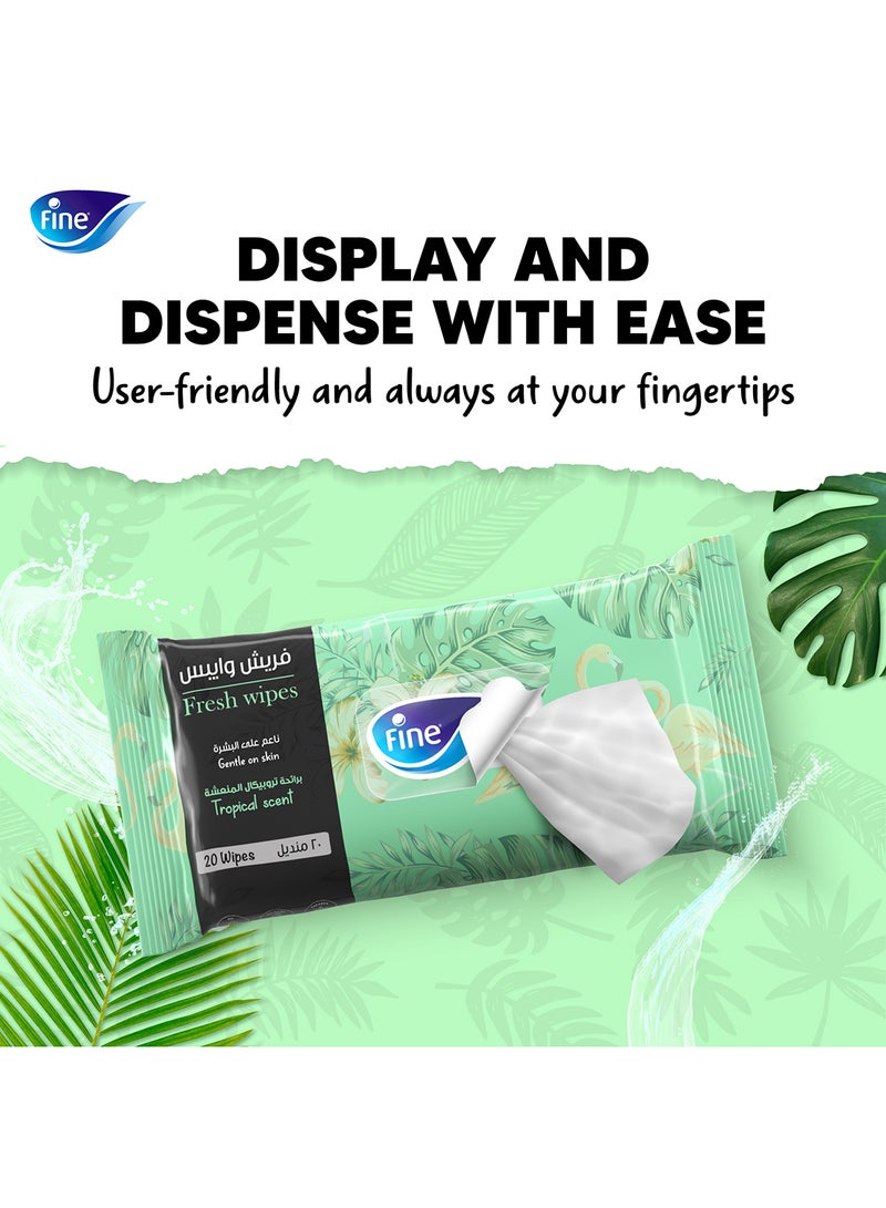 Fine Fresh Wipes 8 Packs x 20 Sheets Tropical Scent Alcohol Free Family Pack - Image 3