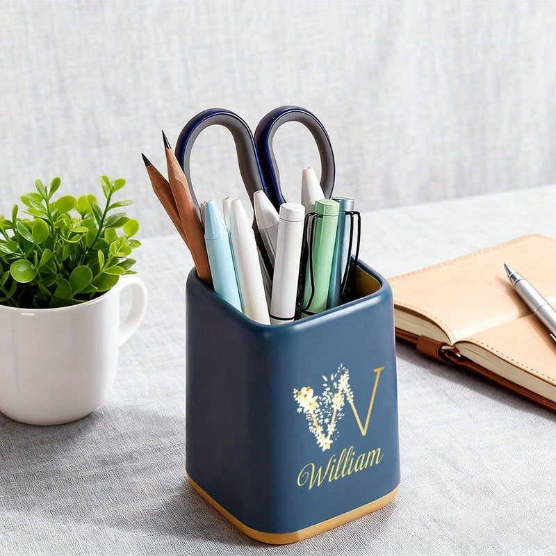 Blue Personalized Pen Holder Makeup Brush Storage Box Letter Desktop Storage Cup High End Office Accessories Corporate Gifts Bridal Gifts Student Rewards - Image 5