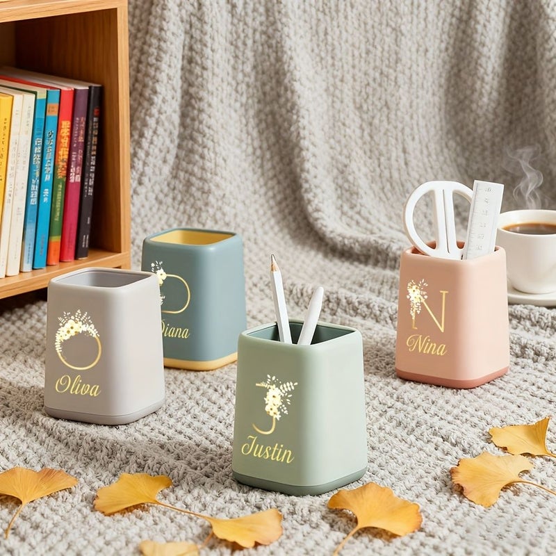 Blue Personalized Pen Holder Makeup Brush Storage Box Letter Desktop Storage Cup High End Office Accessories Corporate Gifts Bridal Gifts Student Rewards - Image 1