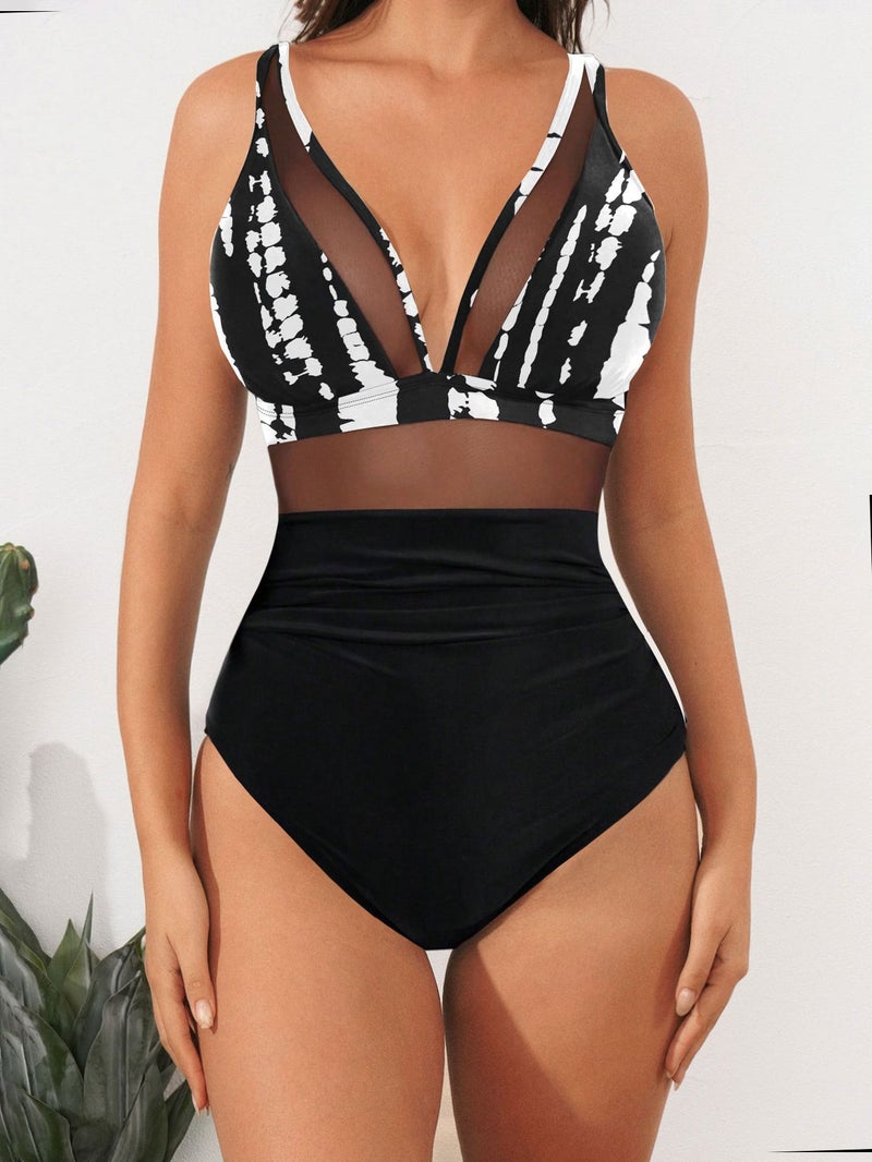 2026Bikini and Foreign Trade New Solid Color Mesh Backless Sexy Bikini One-Piece Swimsuit Swimwear - Image 1