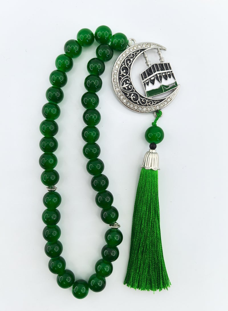 Fianser Prayer Beads 33 Tasbih Tasbeeh Zikr 10mm Metal Kaaba Mecca Set with diamonds Crescent And Star Gift For Ramadan Hajj Umrah Home Decor Islamic Muslim Allah Ihram Arabic Travel Carry on Exquisite  - Image 1