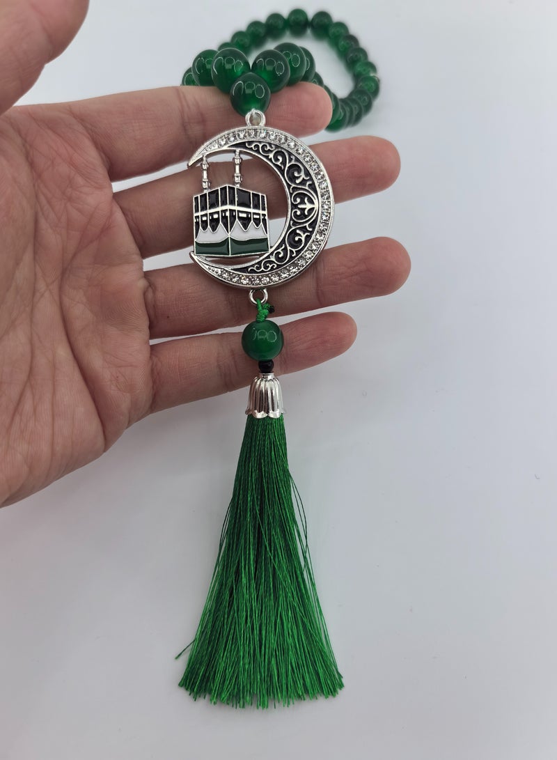 Fianser Prayer Beads 33 Tasbih Tasbeeh Zikr 10mm Metal Kaaba Mecca Set with diamonds Crescent And Star Gift For Ramadan Hajj Umrah Home Decor Islamic Muslim Allah Ihram Arabic Travel Carry on Exquisite  - Image 2