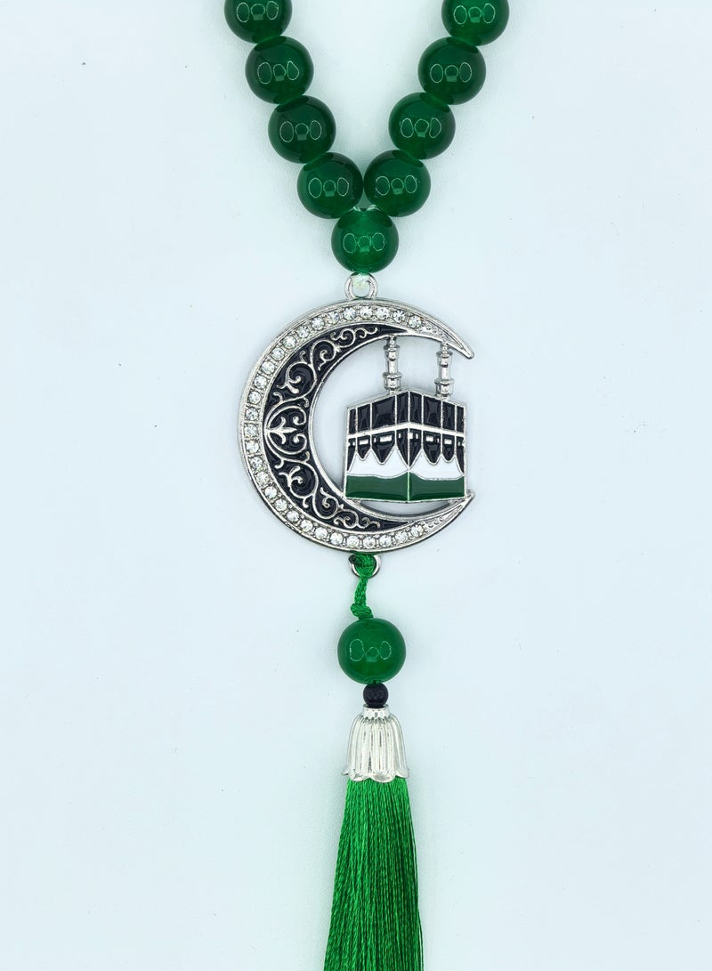 Fianser Prayer Beads 33 Tasbih Tasbeeh Zikr 10mm Metal Kaaba Mecca Set with diamonds Crescent And Star Gift For Ramadan Hajj Umrah Home Decor Islamic Muslim Allah Ihram Arabic Travel Carry on Exquisite  - Image 3
