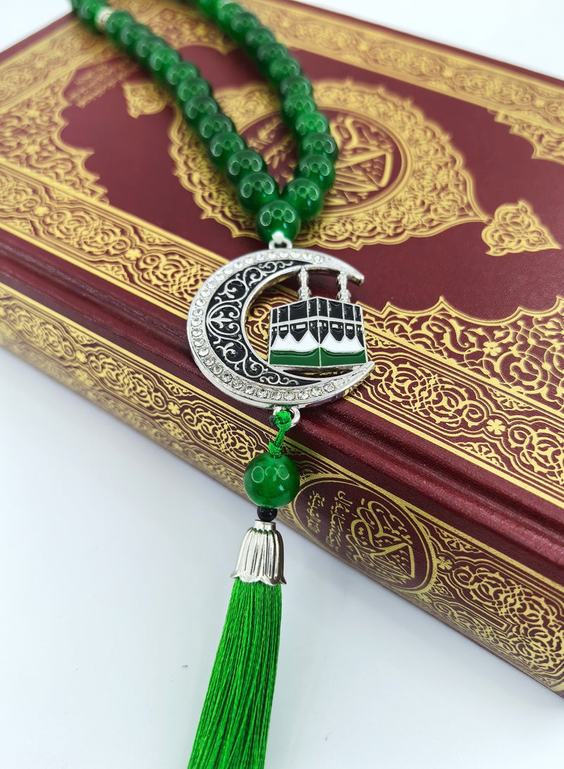 Fianser Prayer Beads 33 Tasbih Tasbeeh Zikr 10mm Metal Kaaba Mecca Set with diamonds Crescent And Star Gift For Ramadan Hajj Umrah Home Decor Islamic Muslim Allah Ihram Arabic Travel Carry on Exquisite  - Image 5