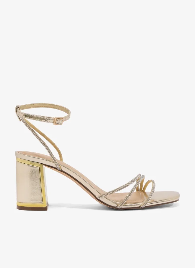 ترافل من نمشي صنادل كلاسيكية بكعب قصير مزينة بالزركون الذهبي