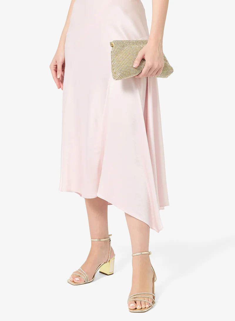 Truffle Gold Short Block Heel Classic Sandals Gold Rhinestone Embellished for Women | Best Price UAE