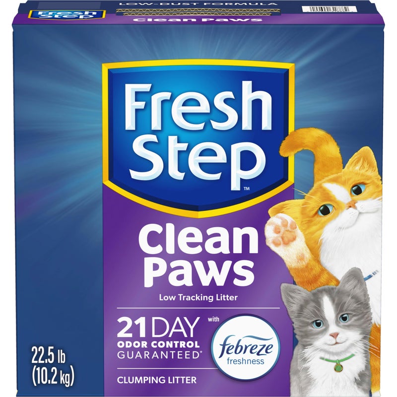 Fresh Step Clean Paws Cat Litter With Febreze Freshness, Multi-Cat Low-Tracking Clumping Litter With Guaranteed Odor Control, 22.5 lb. Box - Image 1