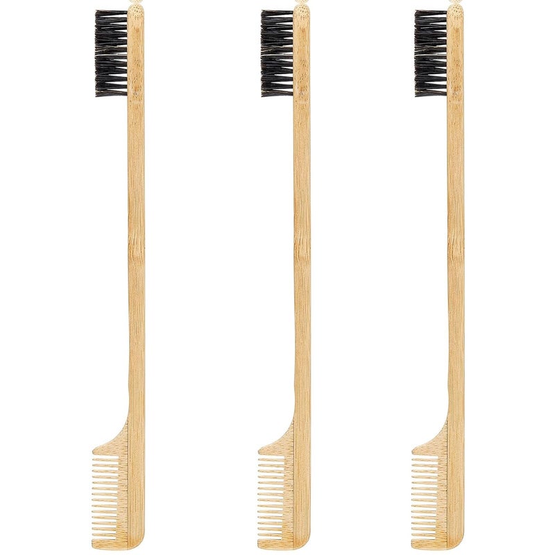 Geiserailie 3 Pieces Hair Edge Brushes 2in1 Edge Mustache Hair Brush Comb Gentle Control Wood Eyebrow Tool