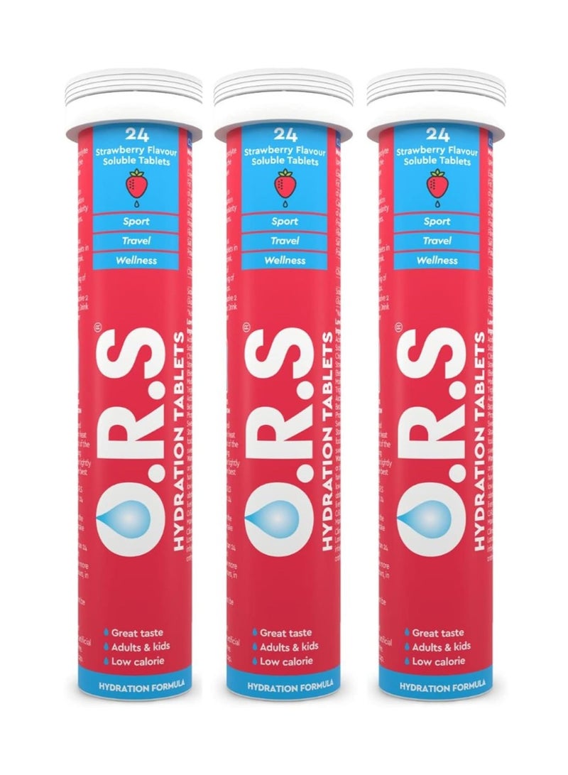 ORS Hydration Tablets With Electrolytes, Vegan, Gluten And Lactose Free Formula - Strawberry Flavour 24'S-Pack of -3 - Image 1