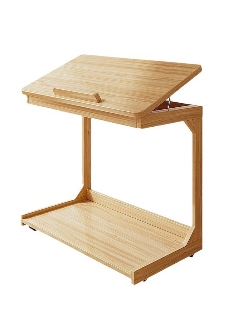 Sharpdo Living Room Sofa C-Shaped Push-Pull Small Coffee Table With Wheels Double-Layer Solid Wood Mobile Side Table 80*40*63CM  - Image 5