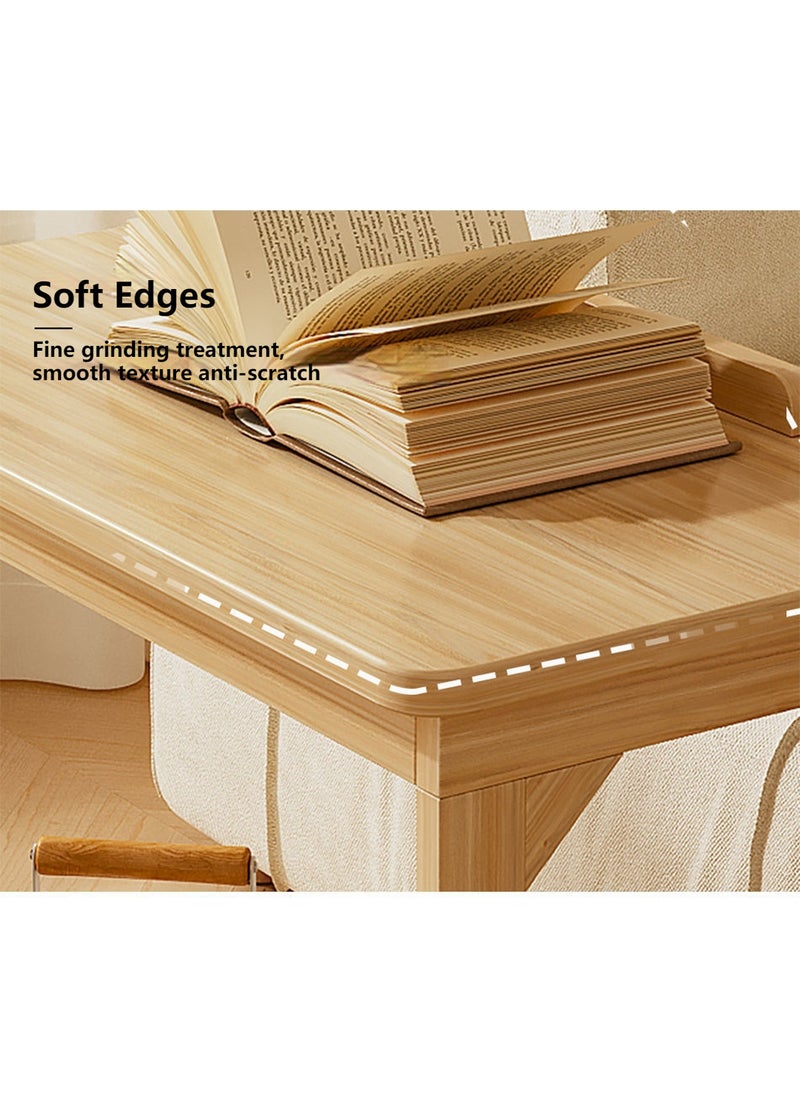 Sharpdo Living Room Sofa C-Shaped Push-Pull Small Coffee Table With Wheels Double-Layer Solid Wood Mobile Side Table 80*40*63CM  - Image 2