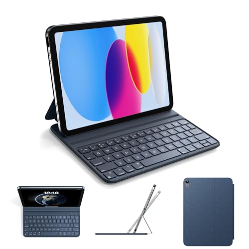 HOU Slim Bluetooth Keyboard Case for 2025 11thGen iPad A16 2022 10thGen iPad Smart Folio Magnetic Stand with 2 Ergonomic Tilt Angles Recyclable Synthetic Leather LongLife Battery Blue - Image 1