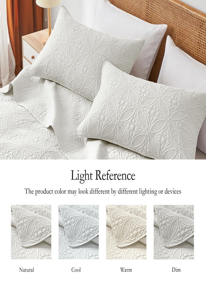WURUIBO King/Cal King Quilt Set Cream, Microfiber Lightweight Bedspreads, Ultrasonic Embossed Solid Coverlet, Thin Bedding Set for All Season, Soft Breathable Bed Cover(1 Quilt, 2 Pillow Shams) - Image 5