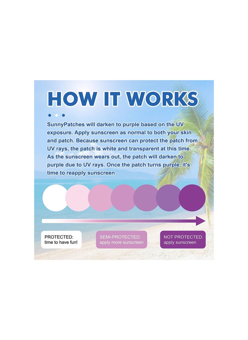 UV Stickers, for Sunscreen Reapply Waterproof UV Patches for Body and Face, UV Detection Sunscreen Applicator Reminder Sticker, Detect SPF of Sunscreen for Kids Adults Face, Arm, Leg (72PCS)