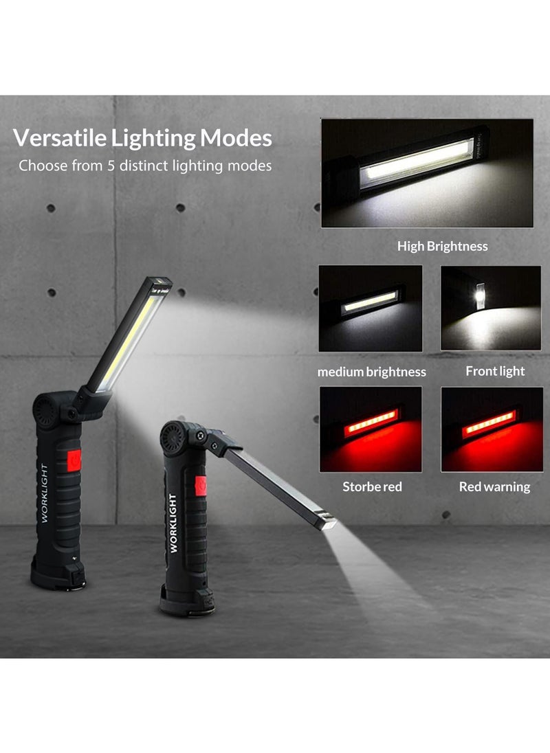 RTYY مصباح عمل LED قابل لإعادة الشحن، مصباح يدوي بقاعدة مغناطيسية، مصباح LED COB - دوران 360 درجة - IP44 مقاوم للماء - مع 5 أوضاع إضاءة - مناسب للعمل، والاستخدام المنزلي، والشواء، والتخييم، وإصلاح السيارات (عبوتان)  - Image 2