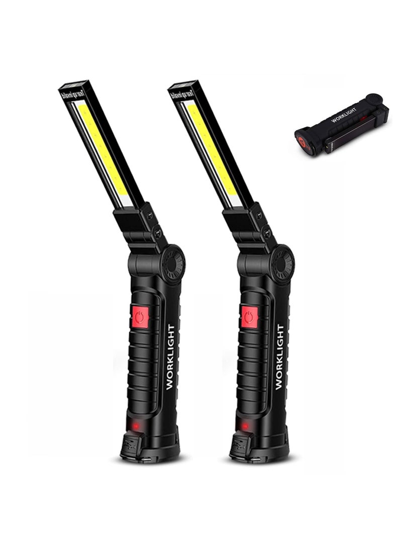 RTYY مصباح عمل LED قابل لإعادة الشحن، مصباح يدوي بقاعدة مغناطيسية، مصباح LED COB - دوران 360 درجة - IP44 مقاوم للماء - مع 5 أوضاع إضاءة - مناسب للعمل، والاستخدام المنزلي، والشواء، والتخييم، وإصلاح السيارات (عبوتان)  - Image 1