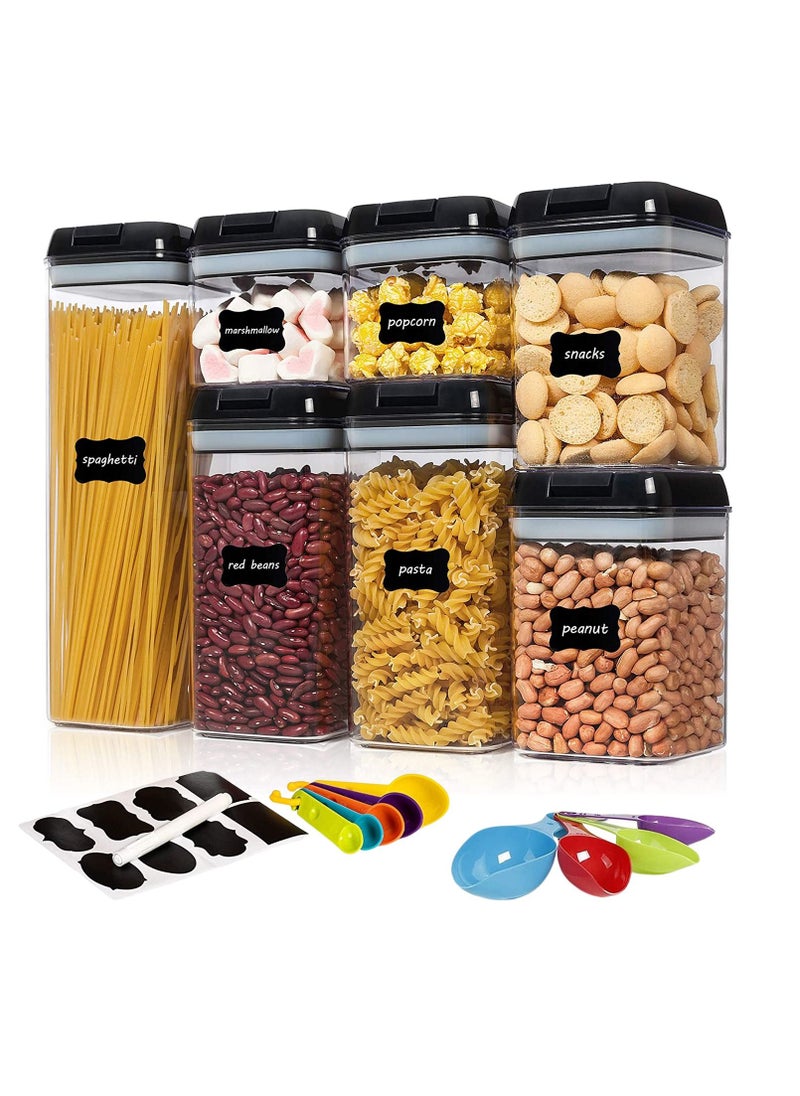 TYCOM - TYCOM Food Storage Containers, Swift 7 Pieces BPA Free Plastic Cereal Containers with Easy Lock Lids, for Kitchen Pantry Organization and Storage, Include 8 Labels Stickers - (Black) - Image 1