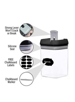 TYCOM TYCOM Food Storage Containers, Swift 7 Pieces BPA Free Plastic Cereal Containers with Easy Lock Lids, for Kitchen Pantry Organization and Storage, Include 8 Labels Stickers - (Black)  - Image 3