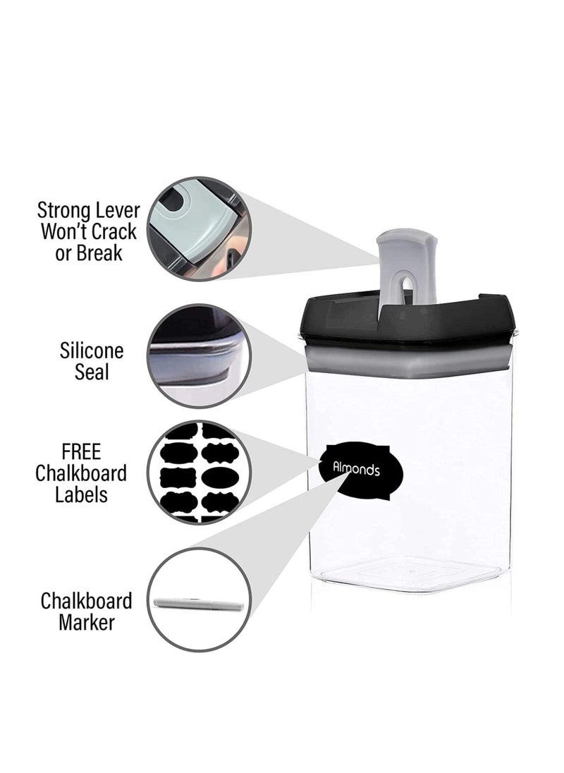 TYCOM - TYCOM Food Storage Containers, Swift 7 Pieces BPA Free Plastic Cereal Containers with Easy Lock Lids, for Kitchen Pantry Organization and Storage, Include 8 Labels Stickers - (Black) - Image 1