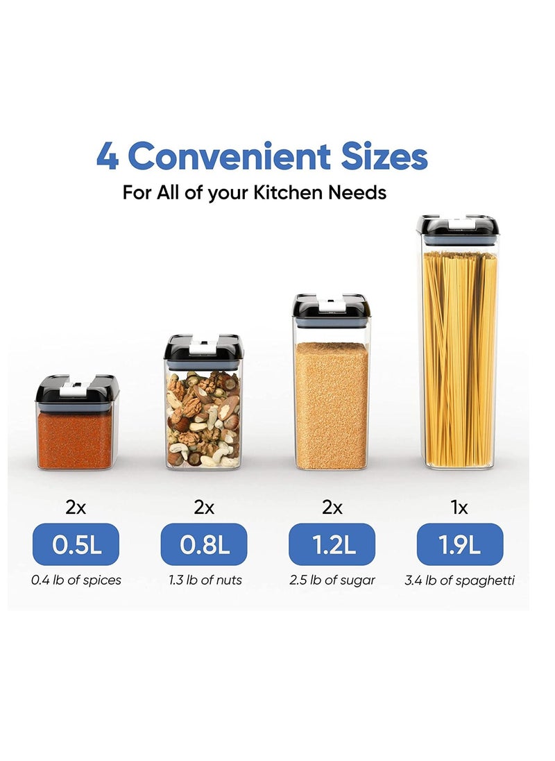TYCOM - TYCOM Food Storage Containers, Swift 7 Pieces BPA Free Plastic Cereal Containers with Easy Lock Lids, for Kitchen Pantry Organization and Storage, Include 8 Labels Stickers - (Black) - Image 1