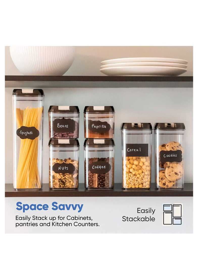 TYCOM - TYCOM Food Storage Containers, Swift 7 Pieces BPA Free Plastic Cereal Containers with Easy Lock Lids, for Kitchen Pantry Organization and Storage, Include 8 Labels Stickers - (Black) - Image 1