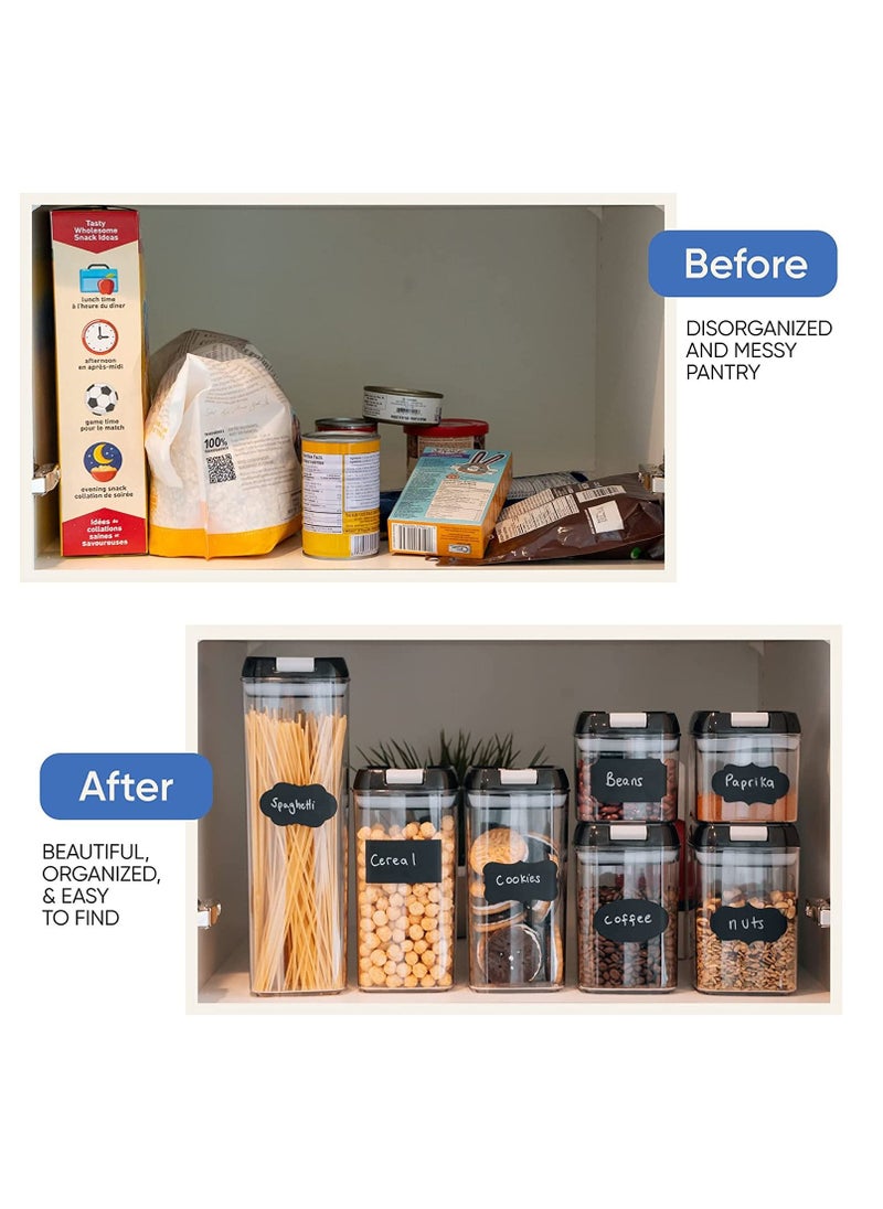 TYCOM - TYCOM Food Storage Containers, Swift 7 Pieces BPA Free Plastic Cereal Containers with Easy Lock Lids, for Kitchen Pantry Organization and Storage, Include 8 Labels Stickers - (Black) - Image 1