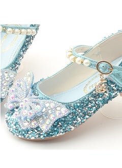 Generic New style girls' small high-heeled leather shoes with sequined uppers and bowknot princess shoes for stage performances  - Image 3