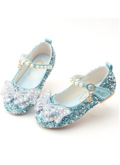 Generic New style girls' small high-heeled leather shoes with sequined uppers and bowknot princess shoes for stage performances  - Image 4