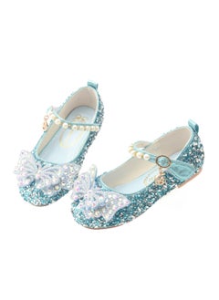 Generic New style girls' small high-heeled leather shoes with sequined uppers and bowknot princess shoes for stage performances  - Image 1