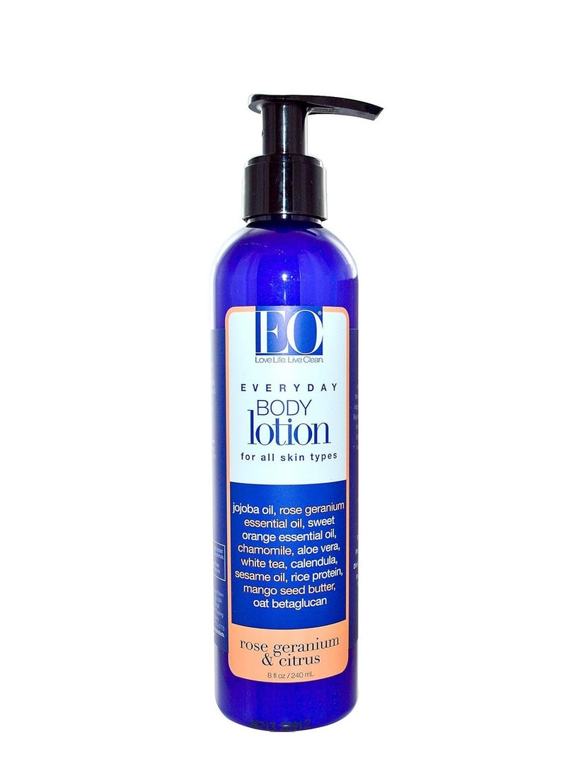 EO EO Body Lotion, Rose Geranium and Citrus, 8 Ounce Bottle 