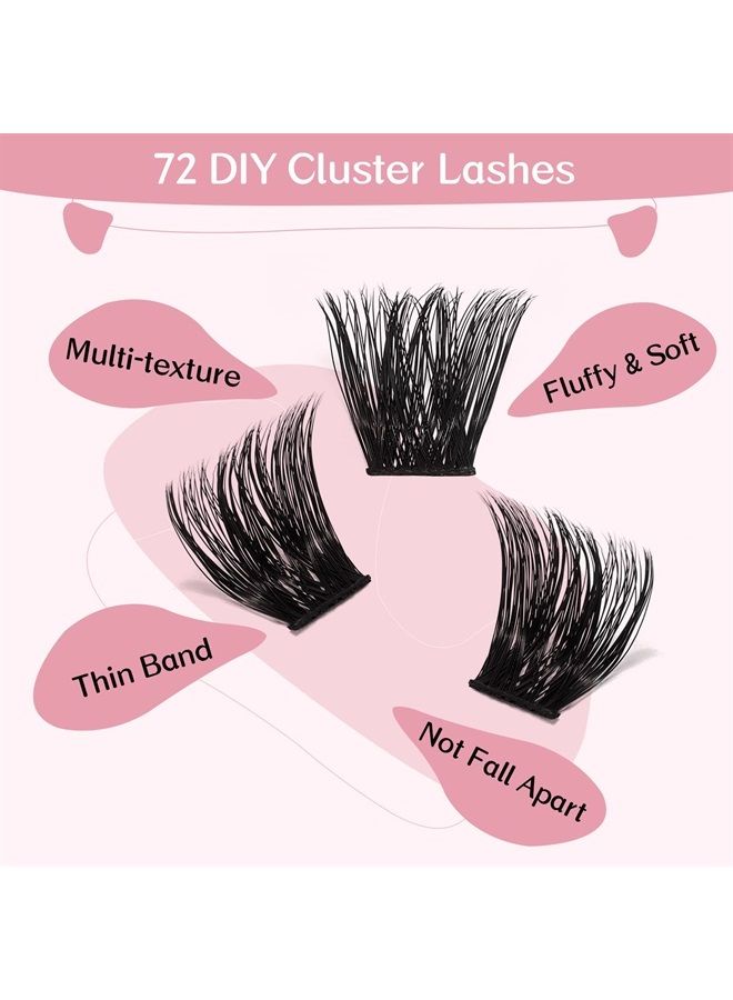 PRO LASHBEAUTY Cluster Lashes 72 Pcs Lash Clusters DIY Eyelash Extension Individual Lashes Into You-02 D-8-16 mix Thin Band Easy to Apply at home Lashes - Image 2