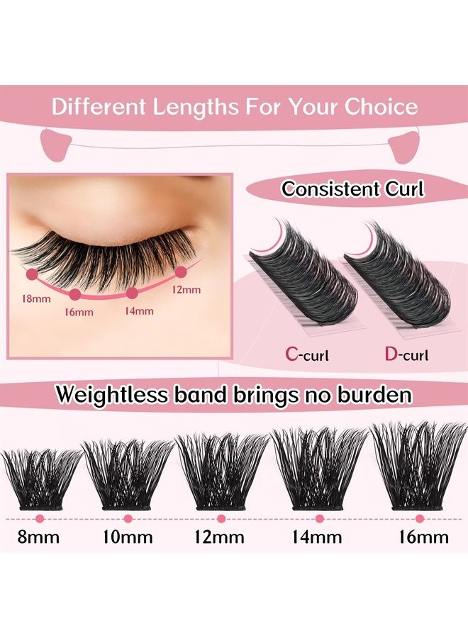 PRO LASHBEAUTY Cluster Lashes 72 Pcs Lash Clusters DIY Eyelash Extension Individual Lashes Into You-02 D-8-16 mix Thin Band Easy to Apply at home Lashes - Image 3