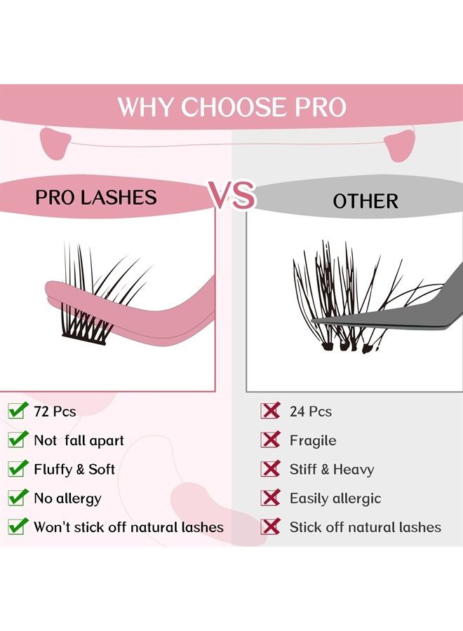 PRO LASHBEAUTY Cluster Lashes 72 Pcs Lash Clusters DIY Eyelash Extension Individual Lashes Into You-02 D-8-16 mix Thin Band Easy to Apply at home Lashes - Image 4