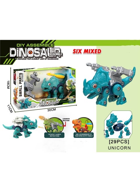 Puzzle DIY Disassembly Science And Education Model Static Dinosaur Raptor With Launcher Children's Toys-Color:Unicorn Dragon