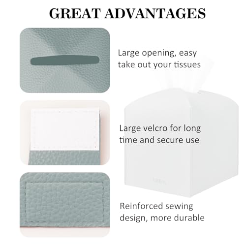PARIERIS Tissue Box Cover Holder Square Tissue Cube Cover PU Leather Tissue Organizer with Bottom Belt for Bathroom, Tabletop, Car, Night Stands, Office, Home, Kitchen (1, Blue) - Image 4