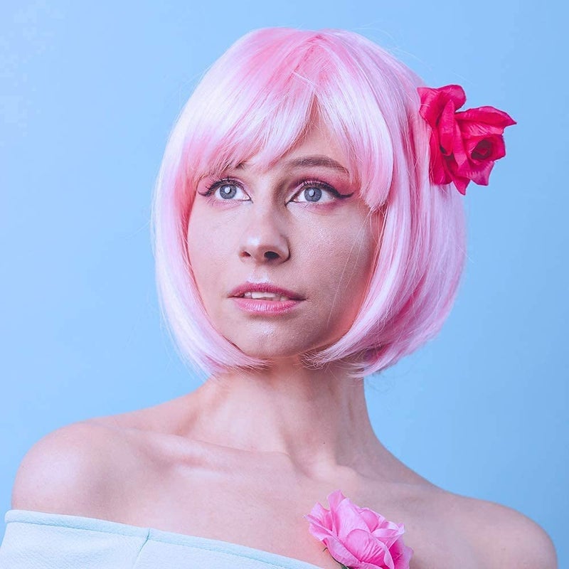 LIULIUBTY 9 Pieces Short Bob Hair Wigs 12" Straight with Flat Bangs Synthetic Fluorescence Colorful Cosplay Daily Party Costume Wigs for Women with Wig Cap - Image 4