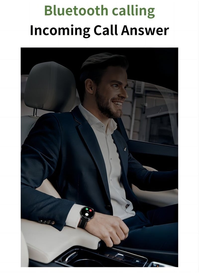 LEXIN - GT4 Smart Watch With Bluetooth Calling Function (Answer/Make Calls), Fitness Tracking Watch with Sleep Monitoring Function, Suitable for iPhone/Android, IP68 Waterproof (Leather Brown) - Image 1