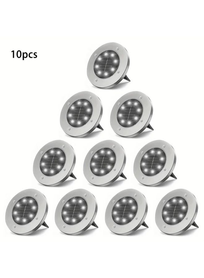 10 قطع أضواء شمسية خارجية بيضاء IP65 إضاءة حديقة ممر عشب المناظر الطبيعية - Image 1