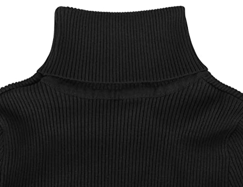 PrettyGuide Women Slim Fit Ribbed Turtleneck Long Sleeve Midi Length Sweater Dress Black M - Image 5