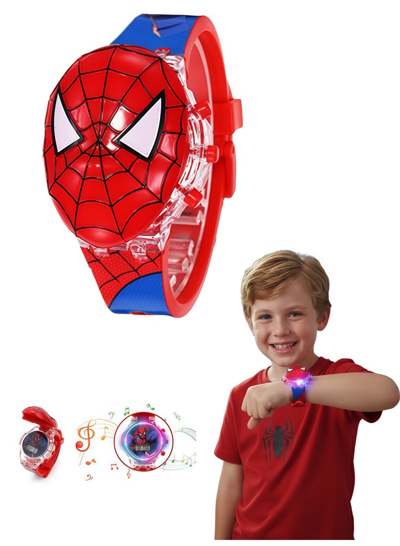 Spiderman Cartoon Children's Watch, Children's Luminous Watch Toys With Light Effects, Children's Electronic Watch With Music, Children's Flip Cartoon Watch - Image 1