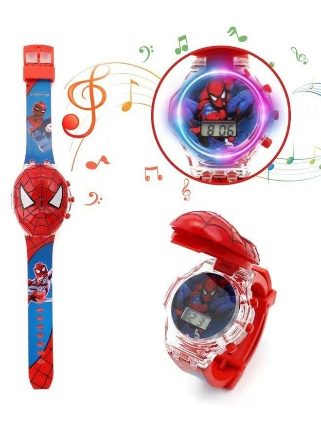 Spiderman Cartoon Children's Watch, Children's Luminous Watch Toys With Light Effects, Children's Electronic Watch With Music, Children's Flip Cartoon Watch - Image 5