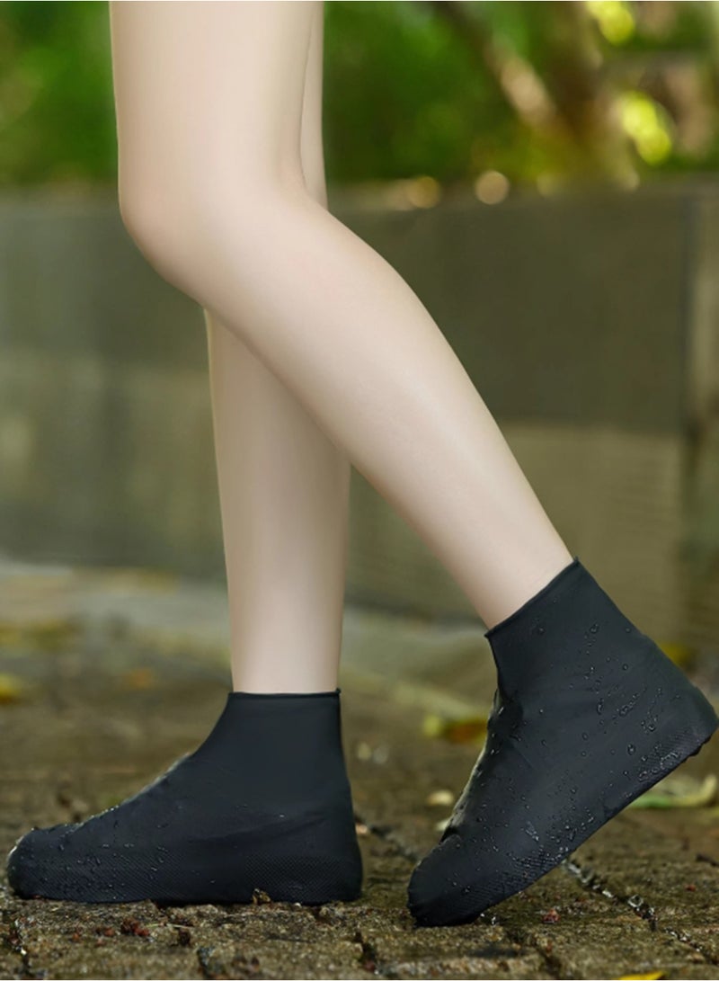 Waterproof Shoe Covers,Non-Slip Water Resistant Overshoes Silicone Rubber Rain Shoe Cover Outdoor cycling Protectors apply to Men,Women,Kids(4Pcs,Large,Black) - Image 2