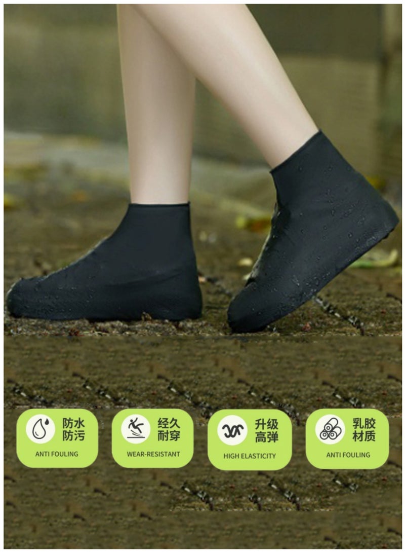 Waterproof Shoe Covers,Non-Slip Water Resistant Overshoes Silicone Rubber Rain Shoe Cover Outdoor cycling Protectors apply to Men,Women,Kids(4Pcs,Large,Black) - Image 1