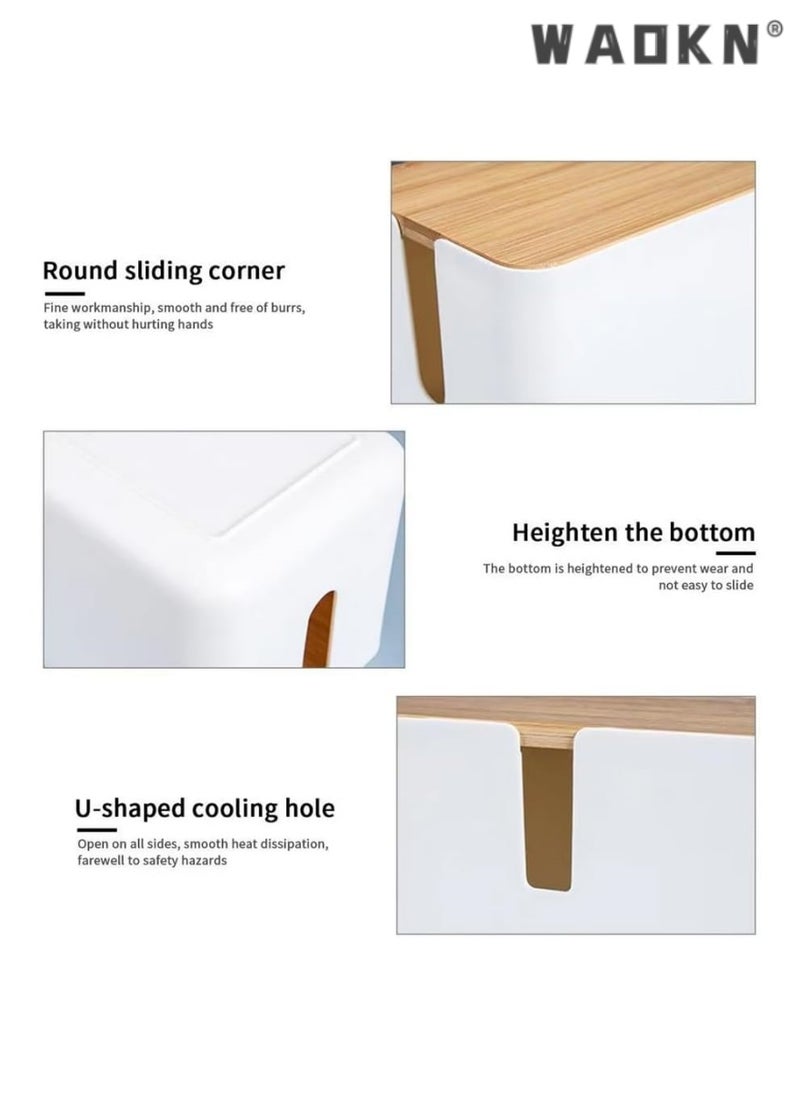 WAOKN Cable Management Box - Cable Organizer Box | Cord Management Box with Bamboo Lid To Cover & Hide Power Strips & Cords | Cable Box Organizer for TV, Computer, Router Hub, Under Desk & Office  - Image 4