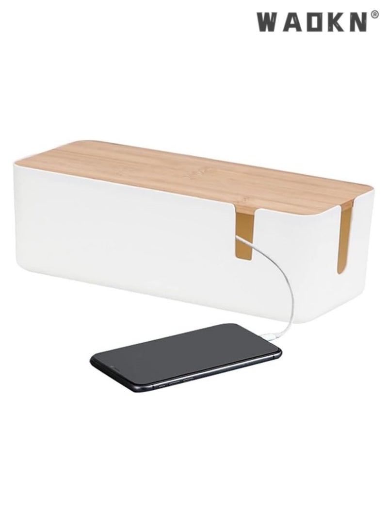 WAOKN Cable Management Box - Cable Organizer Box | Cord Management Box with Bamboo Lid To Cover & Hide Power Strips & Cords | Cable Box Organizer for TV, Computer, Router Hub, Under Desk & Office  - Image 3