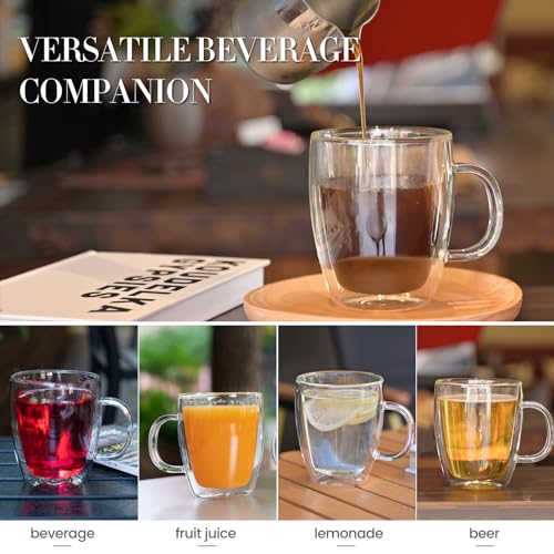YUNCANG Double Wall Coffee Mugs, (4-Pcak) 16 Ounces-Clear Glass with Handle,lnsulated,Cappuccino,Tea,LatteCups,Beverage Glasses Heat Resistant - Image 5