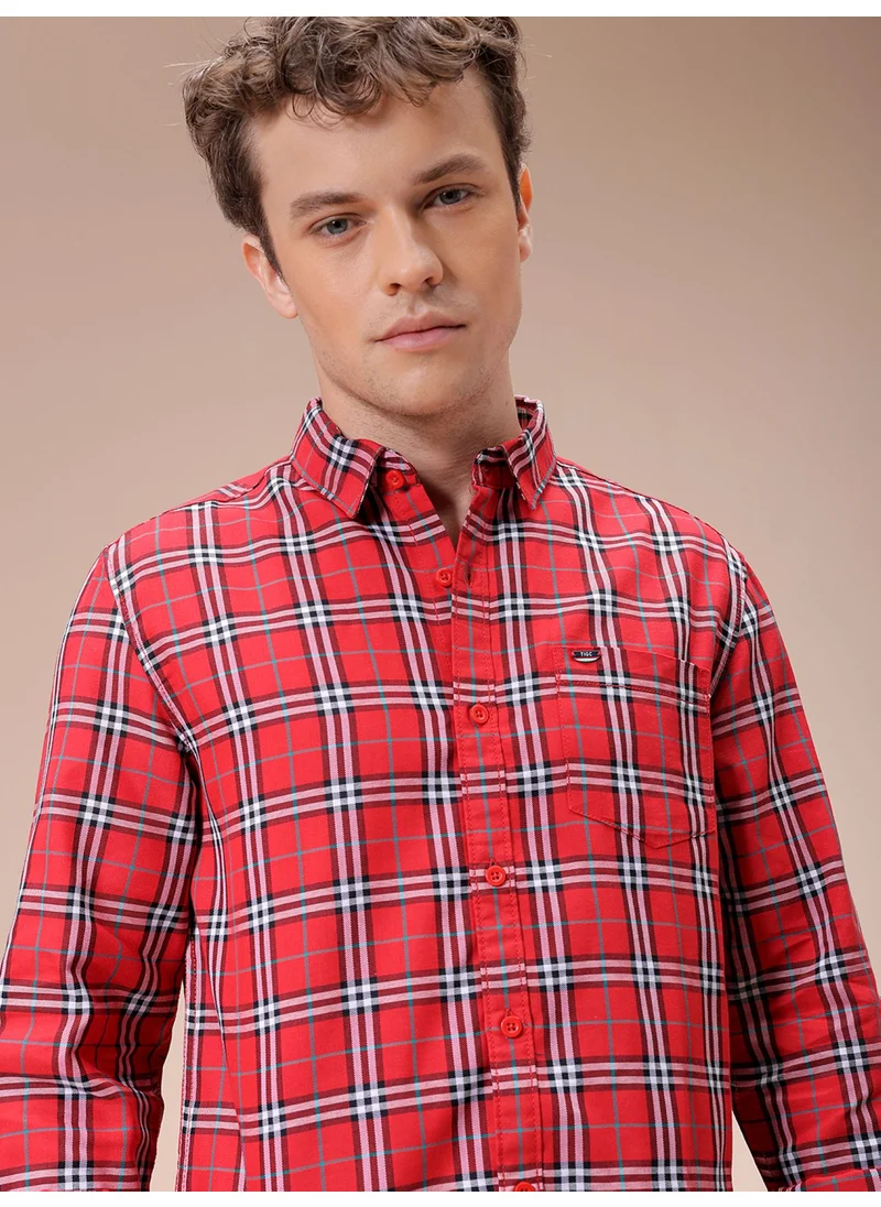 The Indian Garage Co Red Slim Fit Casual Checked Cutaway Collar Full Sleeves Cotton Shirt