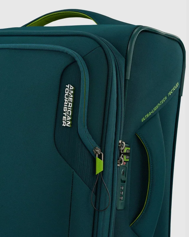 American Tourister  Applite 5 Suitcase, Check-In Size 82 cm / 31 inch, 4 Spinner Wheels, Soft Top, 100% Recycled Pet, Varsity Green|Antimicrobial Lining|Expandable|Front Pocket - 3 Years Global Warranty  | Best Price UAE