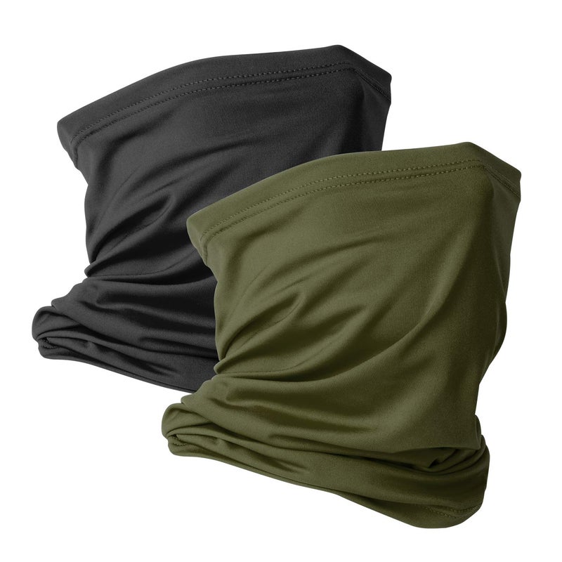 VULKIT 2 Pack Neck Gaiter Face Mask Scarf Reusable Bandanas Tube UV Protection Headwear Balaclava Outdoor Sport for Men and Women Black Green - Image 1